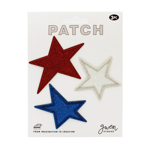 3 Pack - Gwen Studio Iron-On Patch Applique-Red White Blue Star - 5A003RPV-1HN9F - 810134485242