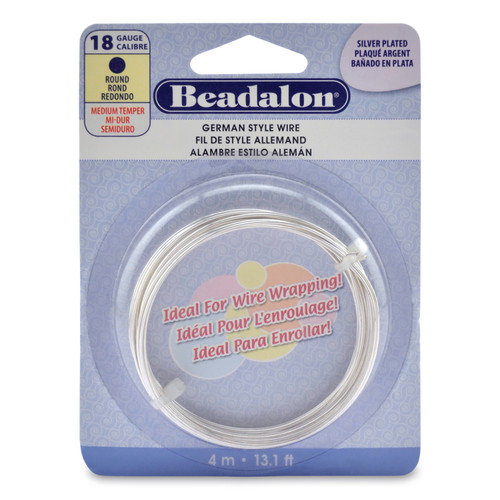 Beadalon German Style Wire, Round, Silver Plated.- 18 gauge 1.02mm/.040in, 4m/13 ft - 5A003V50-1HQW9 - 035926115859