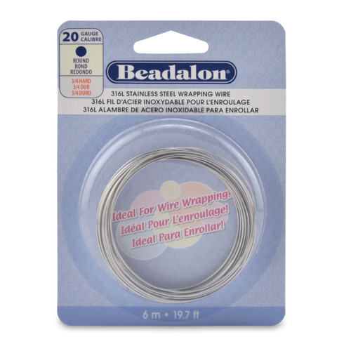 Beadalon 316L Stainless Steel Wrapping Wire, Round.- 20 gauge .81mm/.032in, 6m/19.7ft - 5A003V4M-1HQVX - 035926094109