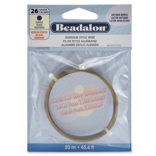 Beadalon German Style Wire, Round, Antique Brass Color.- 26 gauge .41mm/.016in, 20m/65.6ft - 5A003V4R-1HQW3 - 035926107946
