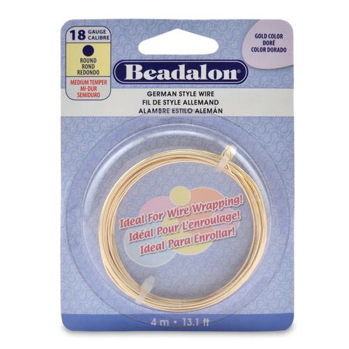 3 Pack - Beadalon German Style Wire, Round, Gold Color.- 18 gauge 1.02mm/.040in, 4m/13 ft - 5A003V51-1HQW7 - 035926116672