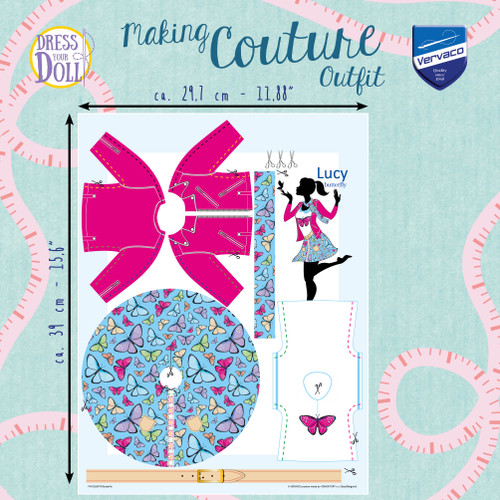 DRESS YOUR DOLL Fashion Designer Creative Kit for Kids BUTTERFLY Fashion Doll Clothes for 12 inch Dolls Easy Sewing Kit for Beginners DIY Doll Clothes Making Set