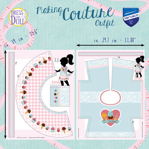 DRESS YOUR DOLL Fashion Designer Creative Kit for Kids ICE CREAM Fashion Doll Clothes for 18 inch Dolls Easy Sewing Kit for Beginners DIY Doll Clothes Making Set