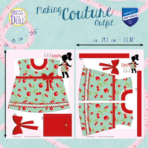 DRESS YOUR DOLL Fashion Designer Creative Kit for Kids STRAWBERRY Fashion Doll Clothes for 18 inch Dolls Easy Sewing Kit for Beginners DIY Doll Clothes Making Set