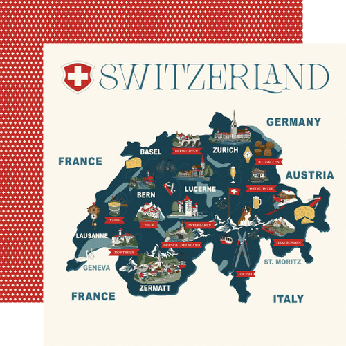 25 Pack - Carta Bella Switzerland Cardstock 12"X12"-Switzerland Map - 5A003WBL-1HRY2 - 810220752982