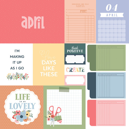 25 Pack - Echo Park One Day At A Time Cardstock 12"X12"-April - 5A003WCB-1HRYW