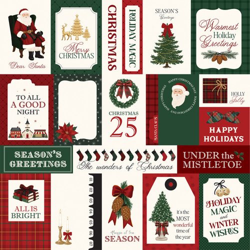 25 Pack - Carta Bella Classic Christmas Cardstock 12"X12"-Multi Journaling Cards - 5A003W15-1HRL6