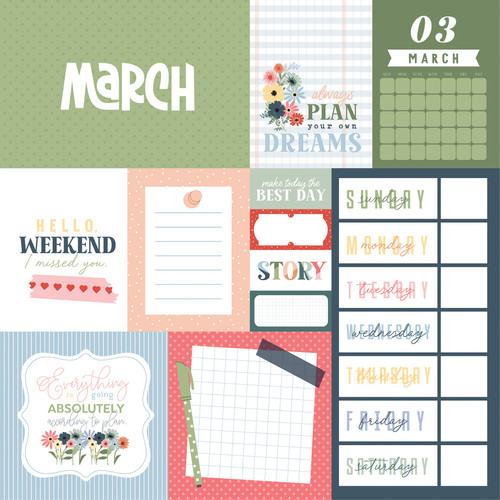 25 Pack - Echo Park One Day At A Time Cardstock 12"X12"-March - 5A003WC5-1HRZ7