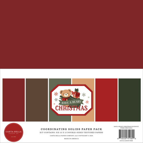 3 Pack - Carta Bella Solids Collection Kit 12"X12"-Have A Beary Christmas - 5A003W1W-1HRLV - 810220751800