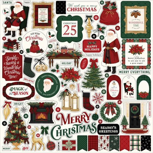 5 Pack - Carta Bella Elements Cardstock Stickers 12"X12"-Classic Christmas - 5A003W0Z-1HRKG - 810220754474