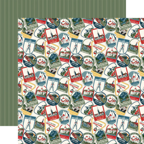 25 Pack - Carta Bella Switzerland Cardstock 12"X12"-Swiss Travel Patches - 5A003WBP-1HRYC - 810220753002