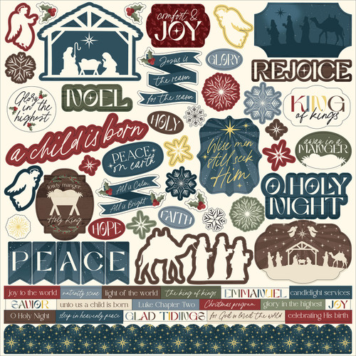 5 Pack - Echo Park Elements Cardstock Stickers 12"X12"-Joy To The World - 5A003W2G-1HRN1 - 810220753989