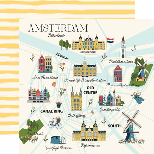 25 Pack - Carta Bella Amsterdam Cardstock 12"X12"-Amsterdam Map - 5A003WB0-1HRXR - 810220752838