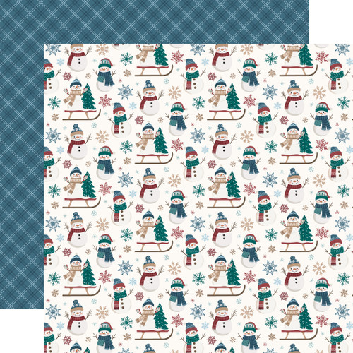 25 Pack - Echo Park Wonderful Winter Days Cardstock 12"X12"-Sledding Snowman - 5A003W5B-1HRSF - 810220753347
