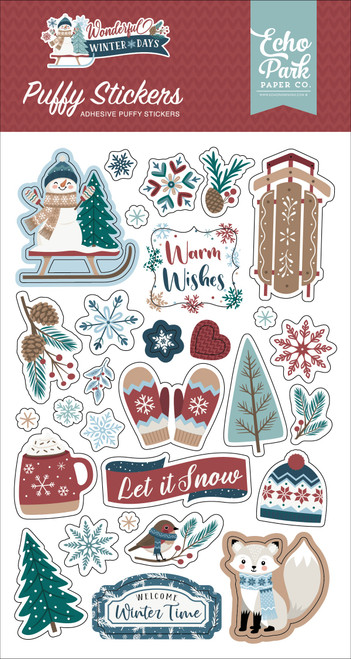 3 Pack - Echo Park Puffy Stickers-Wonderful Winter Days - 5A003W5H-1HRSK - 810220753576