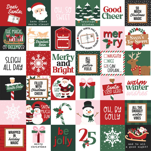 25 Pack - Echo Park North Pole Christmas Cardstock 12"X12"-2x2 Journaling Cards - 5A003VYJ-1HRFW