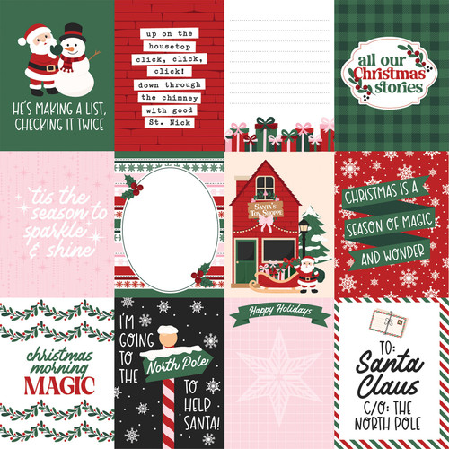 25 Pack - Echo Park North Pole Christmas Cardstock 12"X12"-3x4 Journaling Cards - 5A003VYJ-1HRG8