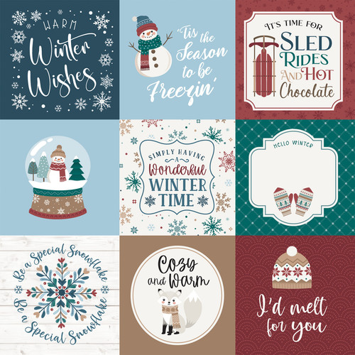 25 Pack - Echo Park Wonderful Winter Days Cardstock 12"X12"-4x4 Journaling Cards - 5A003W60-1HRSL