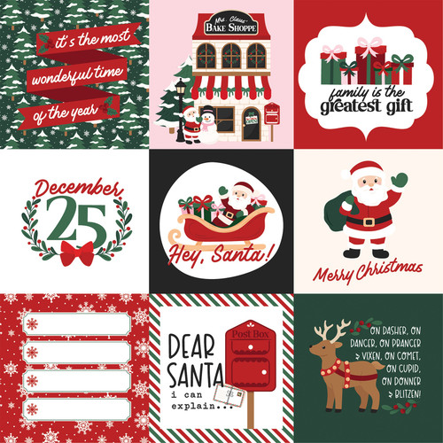 25 Pack - Echo Park North Pole Christmas Cardstock 12"X12"-4x4 Journaling Cards - 5A003VYJ-1HRGV