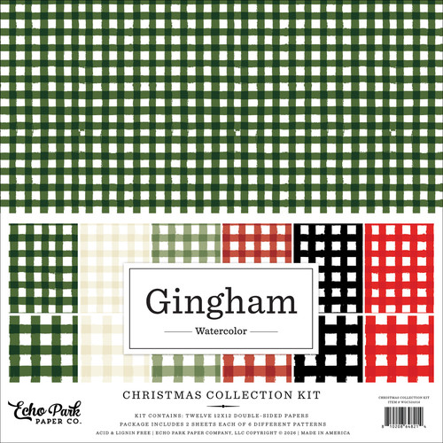 25 Pack - Echo Park Collection Kit 12"X12"-Watercolor Gingham Christmas - 5A003W2P-1HRNF - 810208648214