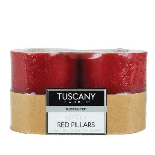 Tuscany Candle Unscented Candle Pillar 3X3 Inch Flat Top 2pk-Red Flat Top - 5A003S15-1HNXX - 644124561575