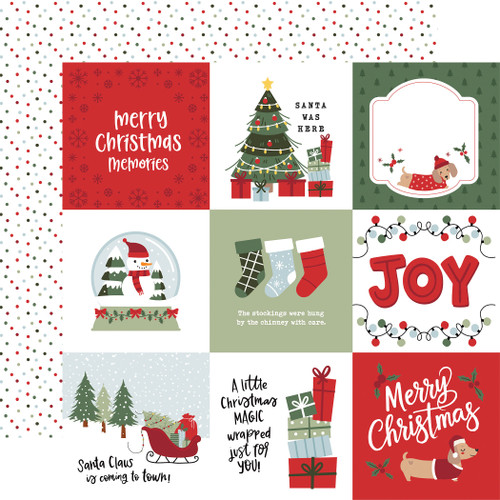 25 Pack - Echo Park Here Comes Santa Paw Cardstock 12"X12"-4x4 Journaling Cards - 5A003W0P-1HRJD - 810220752012