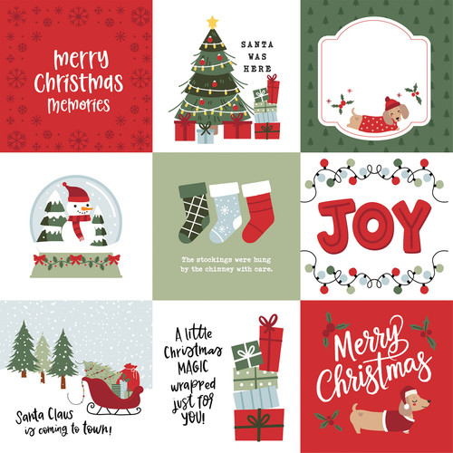 25 Pack - Echo Park Here Comes Santa Paw Cardstock 12"X12"-4x4 Journaling Cards - 5A003W0P-1HRJD