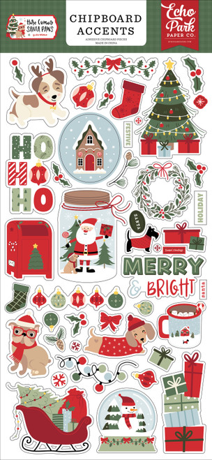 Echo Park Chipboard Accents 6"X13"-Here Comes Santa Paw - 5A003W0Q-1HRJW - 810208649617