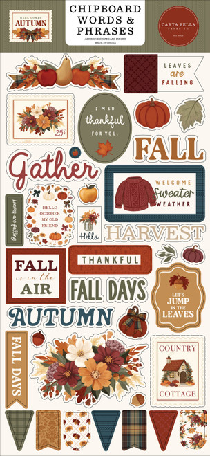 Carta Bella Chipboard Words & Phrases 6"X13"-Here Comes Autumn - 5A003VX2-1HRD5 - 810208649808