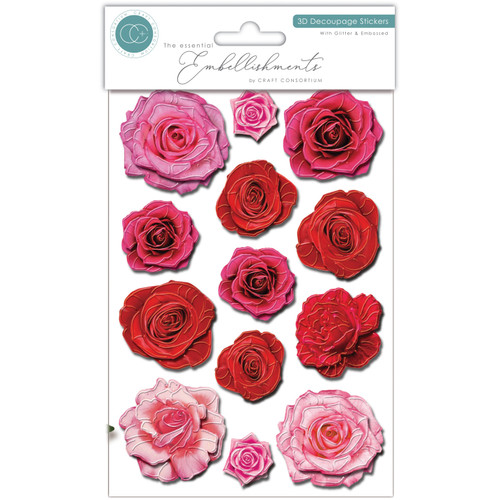 3 Pack - Craft Consortium 3D Decoupage Flowers-Rose - 5A003VG8-1HR9K - 5060921933837