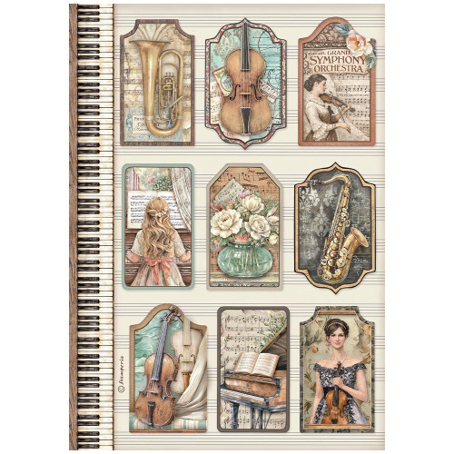 3 Pack - Stamperia Symphony Rice Paper Sheet A4-Tags - 5A003TD7-1HQB2 - 5993110053248