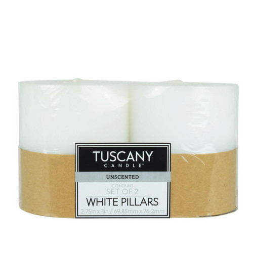 Tuscany Candle Unscented Candle Pillar 3X3 Inch Flat Top 2pk-White Flat Top - 5A003S15-1HNWM - 644124561568