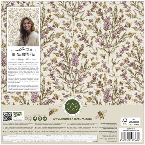 Craft Consortium Double-Sided Paper Pad 12"X12" 30/Pkg-Vintage Summer - 5A003VFW-1HR96