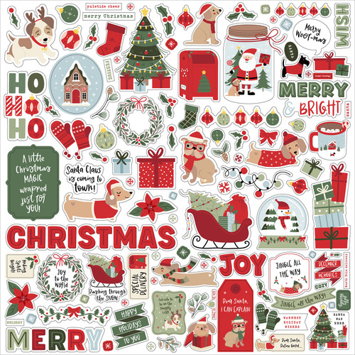 Echo Park Elements Cardstock Stickers 12"X12"-Here Comes Santa Paw - 5A003W0C-1HRJP - 810220752098
