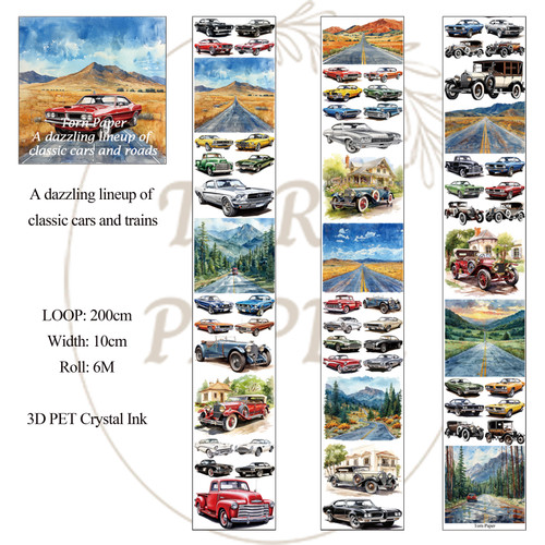 Torn Pape 3D Gloss PET Tape 6m-A Dazzling Lineup of Classic Cars - 5A003XN2-1HSLV - 8800325562403