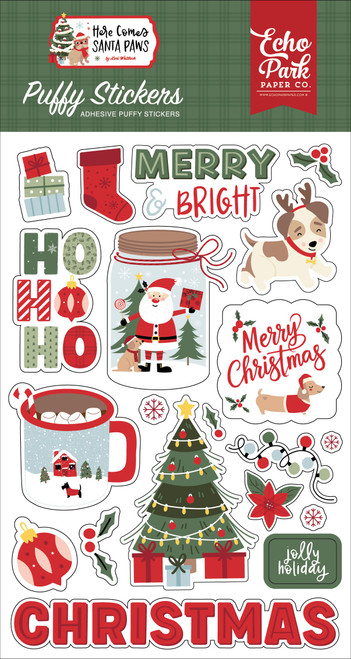 Echo Park Puffy Stickers-Here Comes Santa Paw - 5A003W0G-1HRJH - 810208649648