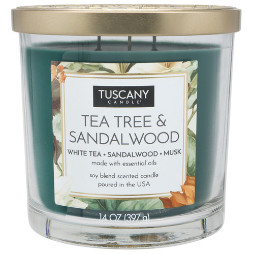 Tuscany Candle-Candle 3-Wick Single Pour Soy Wax 14oz-Tea Tree & Sandalwood - 5A003S0D-1HNRC - 644124659869