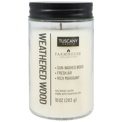 Tuscany Candle-Candle Single-Wick Farmhouse Mason Jar 10oz-Weathered Wood - 5A003S1H-1HNXZ - 644124762149