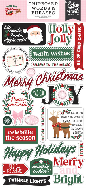 Echo Park Chipboard Words & Phrases 6"X13"-North Pole Christmas - 5A003VY0-1HRGB - 810208649747