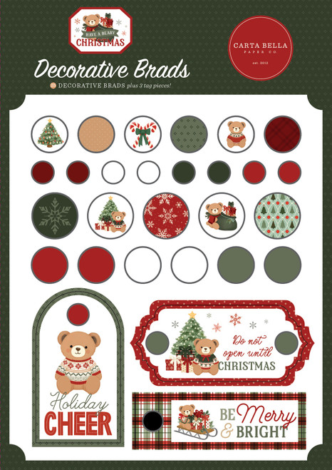 Carta Bella Decorative Brads-Have A Beary Christmas - 5A003W1Z-1HRLS - 810208649907