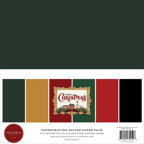 Carta Bella Solids Collection Kit 12"X12"-Classic Christmas - 5A003W11-1HRKL - 810220754528