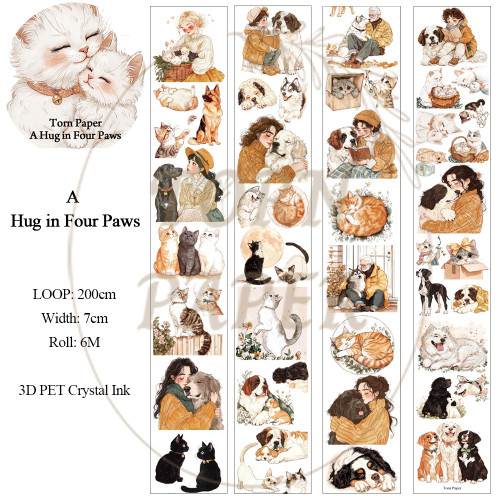 Torn Pape 3D Gloss PET Tape 6m-A Hug in Four Paws - 5A003XMR-1HSN3 - 8800325562335
