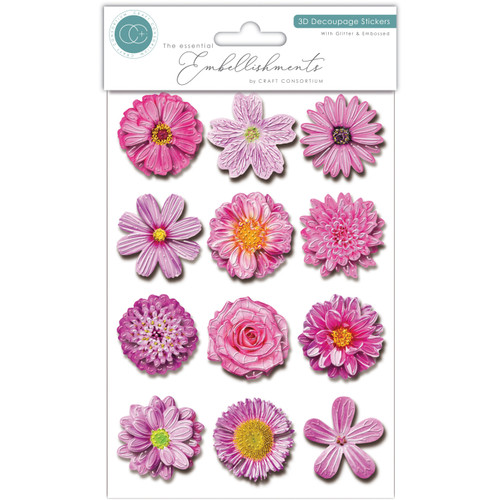 Craft Consortium 3D Decoupage Flowers-Pink - 5A003VG5-1HR9C - 5060921933813
