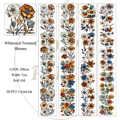 Torn Pape 3D Gloss PET Tape 6m-Whimsical Textured Blooms - 5A003XMY-1HSND - 8800325562397