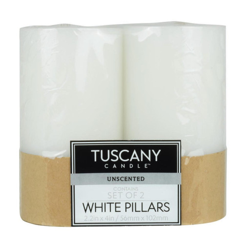 Tuscany Candle Unscented Candle Pillar 2X4 Inch Flat Top 2pk-White Flat Top - 5A003S0J-1HNSM - 644124561605