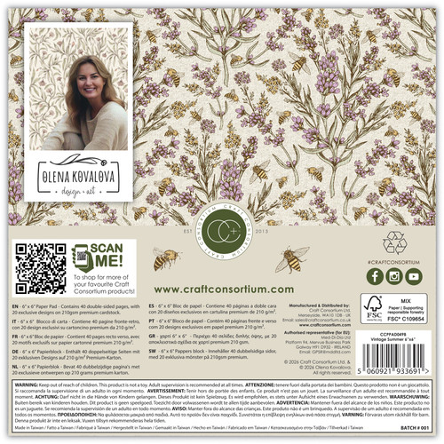 Craft Consortium Double-Sided Paper Pad 6"X6" 40/Pkg-Vintage Summer - 5A003VFZ-1HR95 Craft Consortium Double-Sided Paper Pad 6"X6" 40/Pkg-Vintage Summer - 5A003VFZ-1HR95