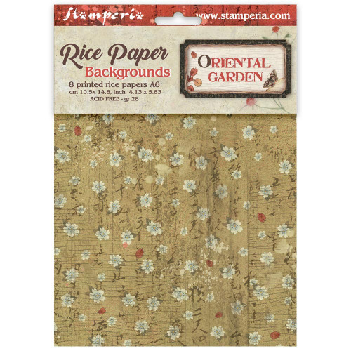Stamperia Rice Paper Backgrounds A6 8/Pkg-Oriental Garden - 5A003TD1-1HQ9G - 5993110053606