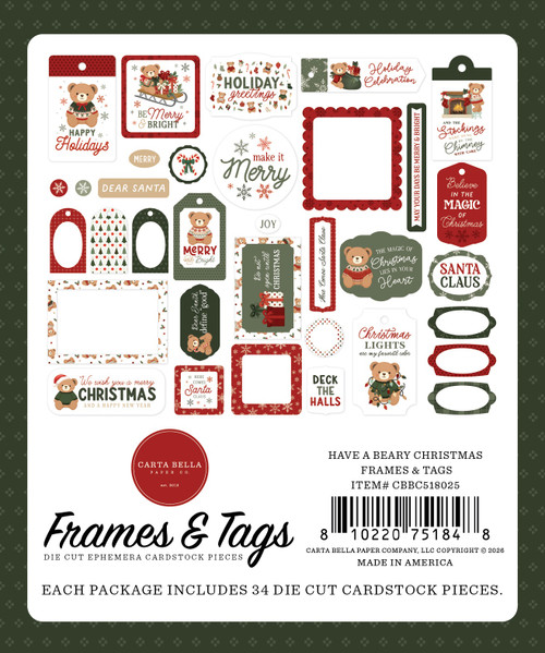 Carta Bella Tags & Frames-Have A Beary Christmas - 5A003W26-1HRM9 Carta Bella Tags & Frames-Have A Beary Christmas - 5A003W26-1HRM9