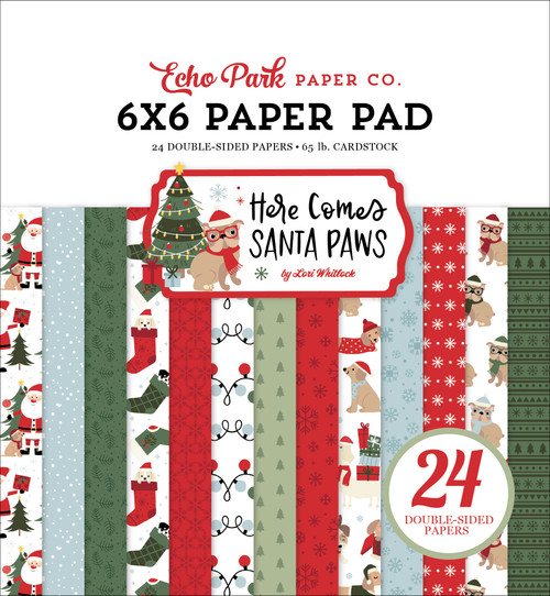 Echo Park Double-Sided Paper Pad 6"X6"-Here Comes Santa Paw - 5A003W0W-1HRK3 - 810220752159