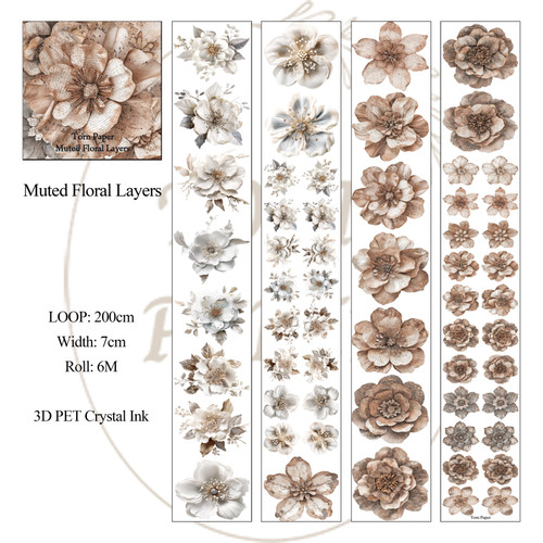 Torn Pape 3D Gloss PET Tape 6m-Muted Floral Layers - 5A003XNV-1HSPH - 8800325562694